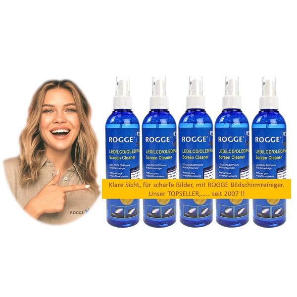 5er Pack ROGGE 250ml Original, LCD - TFT - LED - TV - Touch Displays + Plasma Screen Cleaner. The Original since 1998. Made in GERMANY