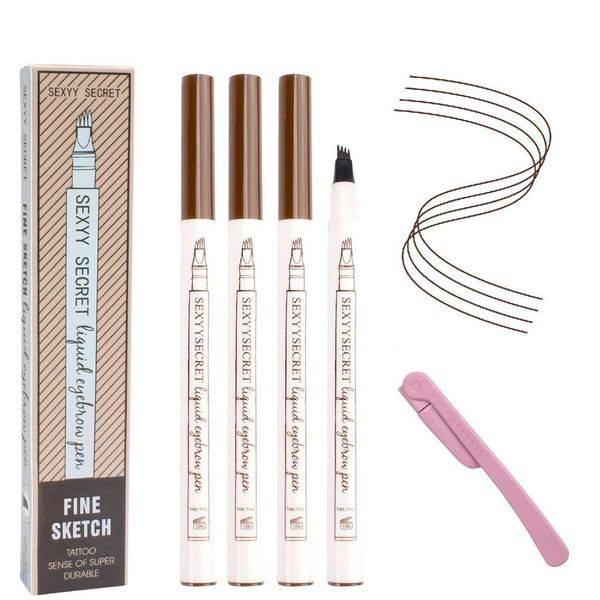 Eyebrow Tattoo Pen FASOTY 4 Pack Brown Tat Brow Microblading Eyebrow Pen Waterproof Tattoo Eyebrow Pencil Pen Micro-Fork Tip Applicator Brow Pencil Creates Natural Looking Defined Brows Effortlessly
