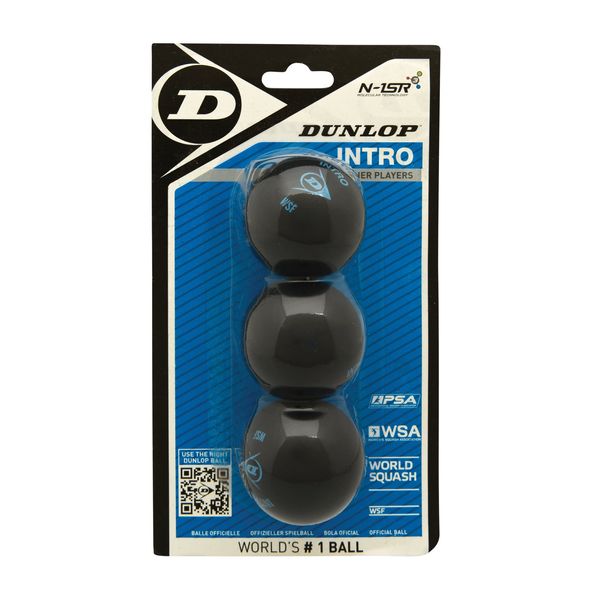 Dunlop Squash Balls Intro blue, 3 Ball Blister Pack, for Beginners and Hobby Players – Fast Speed