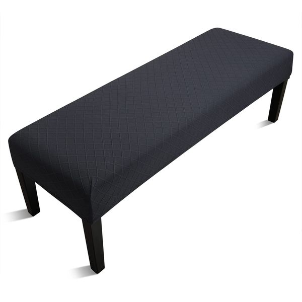 Fuloon Stretch Jacquard Dining Bench Cover - Anti-Dust Removable Bench Slipcover Washable Bench Seat Protector Cover for Living Room, Bedroom, Kitchen (Black)