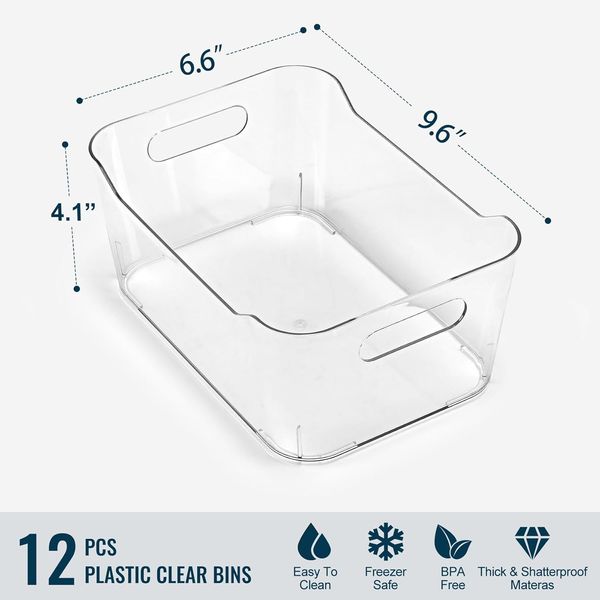 12 PACK Multi-Use Clear Plastic Storage Bins for Organizing W/ Labels - Home,...