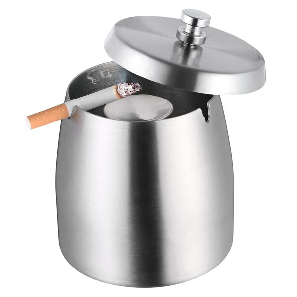 OILP Ash tray Outdoors Indoors,Large Ashtray with Lid for Cigarettes Outside Patio Indoor,Modern Tabletop Smokeless Windproof Ashtrays for Home Office Patio Balcony-Silver