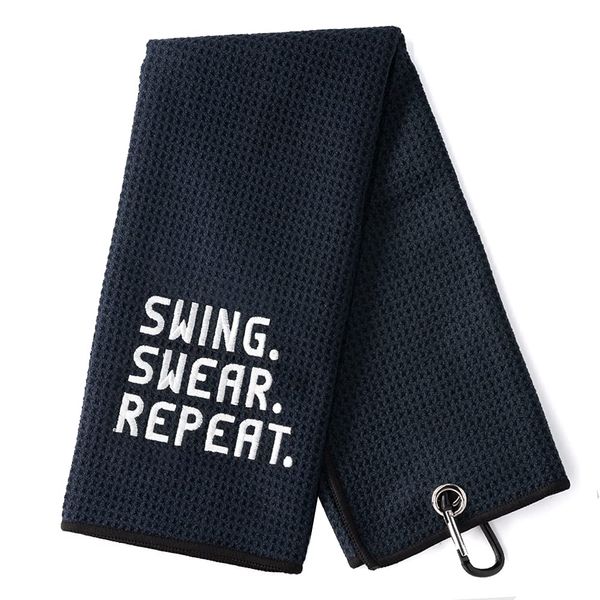 DYJYBMY Swing Swear Repeat Funny Golf Towel, Black, Microfiber, 15.7 x 23.6 in