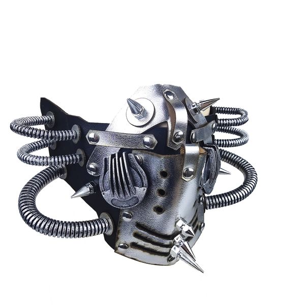 Ubauta Steampunk Leather Mask Cosplay Mask Punk Rivet Masquerade Mask (Silver Tubular Mask)