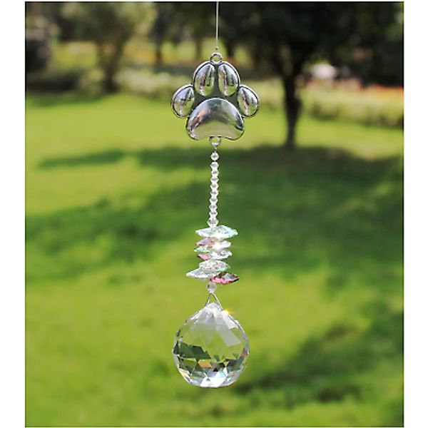 Paw Print Sun Catcher Crystals Prisms Hanging Garden Decor Pet Memorial Gifts Do