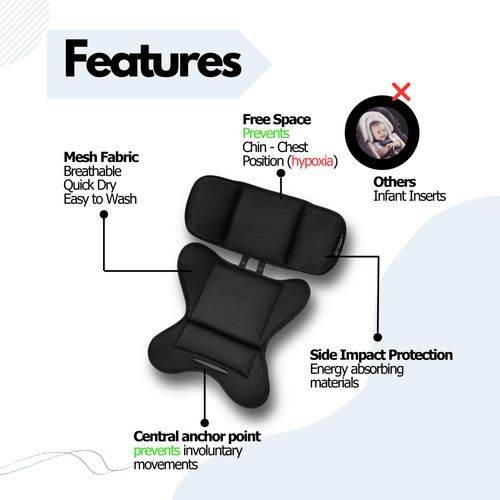 Peak and Rainbow Compatible with Doona Infant Insert - Universal Newborn Car Seat Head Support and Body - Baby Car Seat Cushion - Black Infant Insert