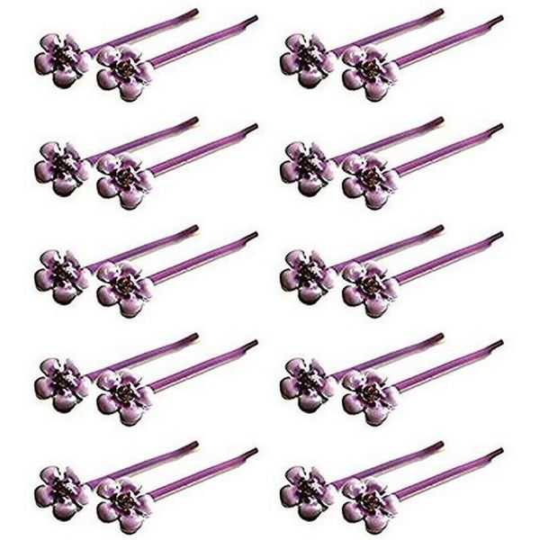 Girls Ladies Purple Flower with Crystal Hair Clip Slide Hair Grip x 10 Pairs