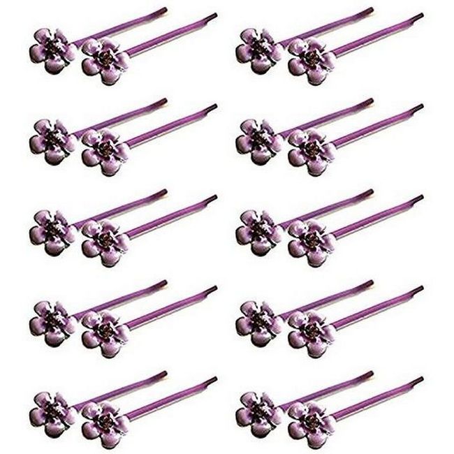 Girls Ladies Purple Flower with Crystal Hair Clip Slide Hair Grip x 10 Pairs