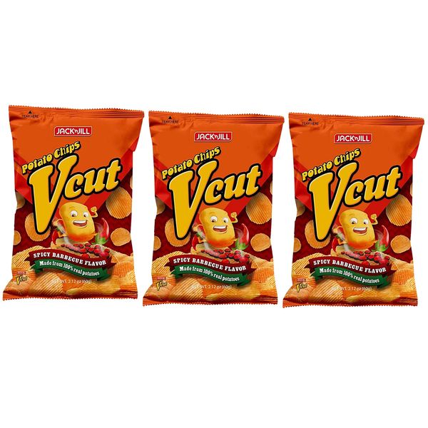 V Cut Potato Chips Spicy Barbecue Flavor Pack of Three 2.12oz Per Pack