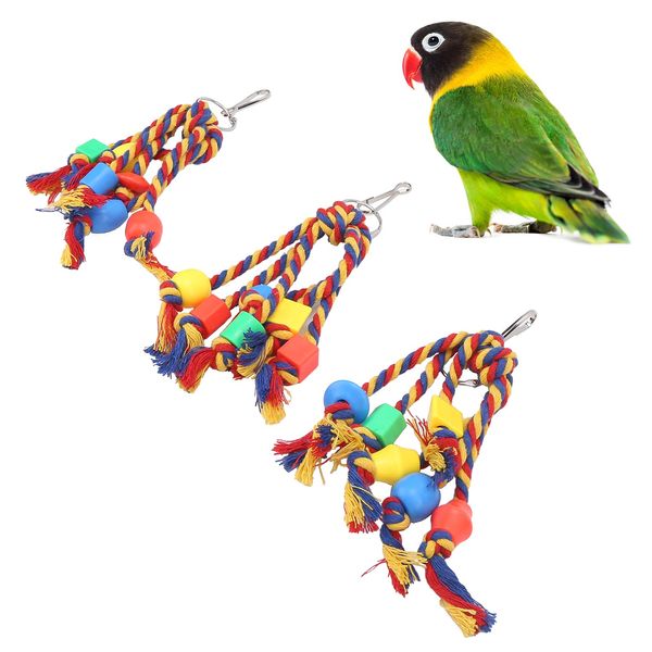 Zerodis 3Pcs Bird Chewing Toys Parakeet Chewing Colorful Cotton Rope Toys Parrots Toys Beads Bite String for Small Medium Parrots