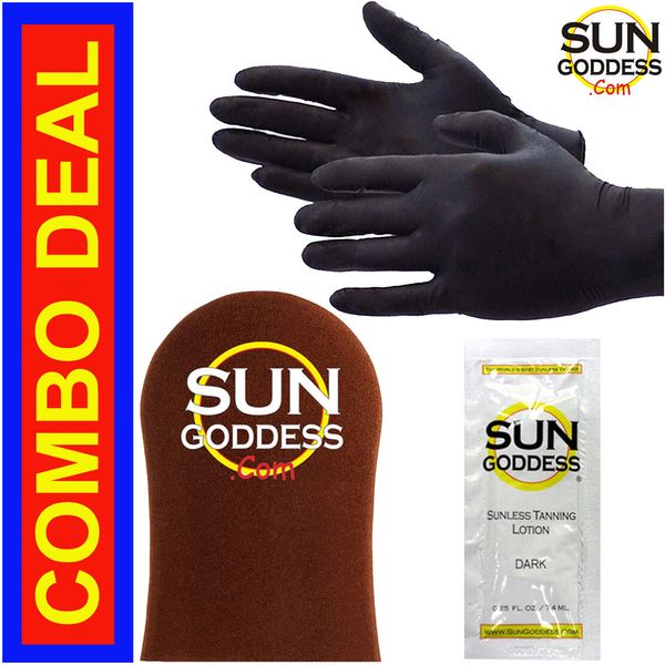 Sun Goddess Sunless Self Tanning Applicator Mitt & Self Tanner Lotion & Gloves.