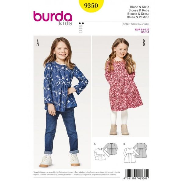 Burda Girls Easy Sewing Pattern 9350 Gathered Top & Dress