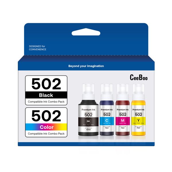 CEEBOO 502 High Capacity Compatible Refill Ink Bottles Replacement for Epson 502 Ink Refill Bottles (Not Sublimation Ink), Use for ET-2850 ET-3830 ET-3850 ET-2760 ET-3760 ET-15000 Printer, 4 Bottles