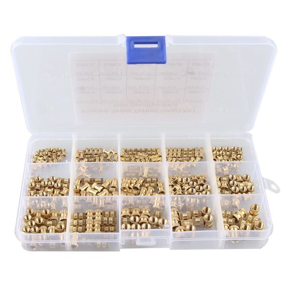HALJIA 330PCS M2 - M5 Knurled Brass Thread Insert Nut, M2 M3 M4 M5 Brass Cylinder Knurled Threaded Round Insert Embedded Nuts Threaded Knurled Brass Threaded Insert Embedment Nuts for 3D Printing