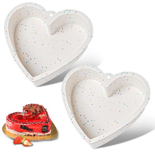 HEYYUMI 2Pcs Heart Shaped Cake Pans,8 Inch,Silicone,Nonstick,Heart Cake Tin Mold for Baking,Cream