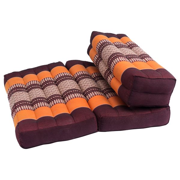 GABUR Foldable Meditation Cushion, 100% Kapok, Thai Design Orange & Brown, 25.5"x19.5"