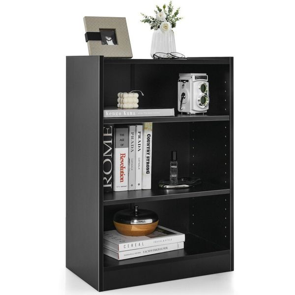 3-Tier Office Modern Bookcase Open Display Rack w/ 18 Position Adjustable Shelf