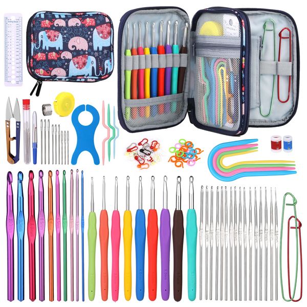 SUVSOON 103 PCS Crochet Hook Kit with Storage Bag, Crochet Hook Set Knitting Supplies, Ergonomic Soft Grip Knitting Tool Kit for Knitting Yarn Lovers Beginners