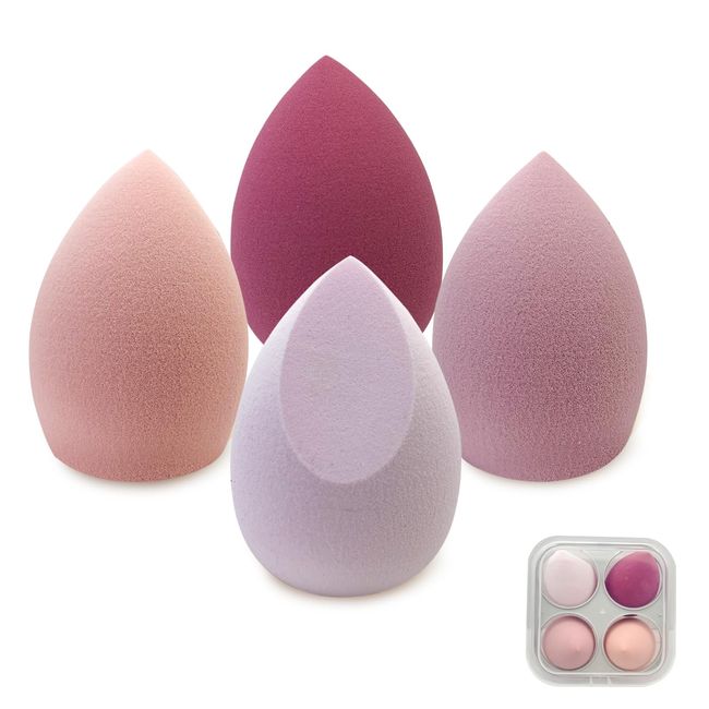 LuckyOpt 4Pcs Beauty Blender Set, Makeup Sponges with Sponge Holder Case, Oblique-Shaped and Drop-Shaped Makeup Sponge Blender for Liquid Foundation, Blush, Loose Powder & Highlight Power (pink)