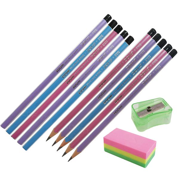 ZOFAX Ultimate Dark 10 Triangular Easy Grip Pencils Eraser Sharpener Good Writing