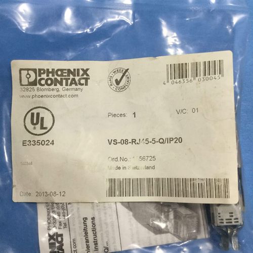 PHOENIX CONTACT VS-08-RJ45-5-Q/IP20 1.75 AMP, 100 MHZ, 1656725, -20 to +70 Degree C, 72 VDC, 8 Position, Connector, IP20, Plastic Material, RJ45 Connector, W/Locking Clips