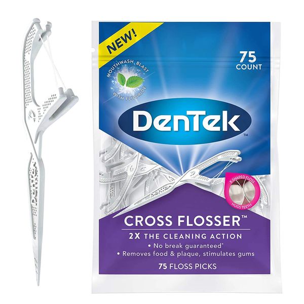 DenTek Cross Flosser Floss Picks, X-Shaped Floss Hugs Teeth, 75 Count (4)