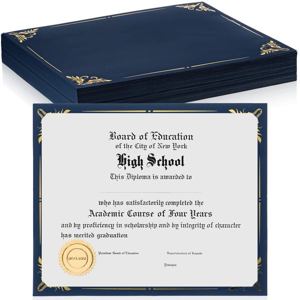 50 Pieces Single Sided Award Certificate Holder with Gold Foil Border for 8.5 x 11 Inches Certificates Cardstock Document Papers Diploma Covers Graduation Competition Supplies (Navy Blue Color)