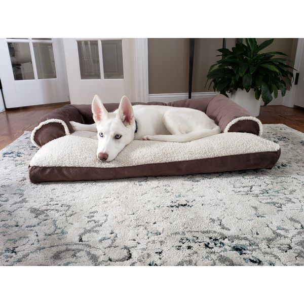 Dog Bed King Sofa Lounger Polyfill Dog Pet Bed. Large, Brown 36x24"