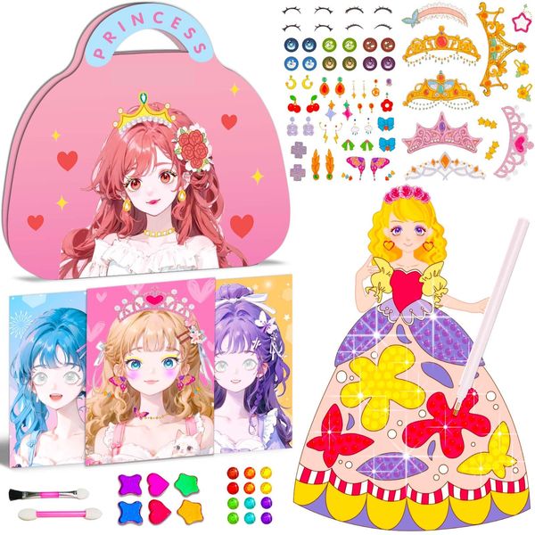 iGetooy Arts and Crafts for Kids, Pretty Pretty Princess Game, Princess Toys Dress Up Games, Diamond Painting Kits for Kids, Play Makeup Set for Kids 3-5, Gifts for 4 5 6 7 8 9 Year Old Girls