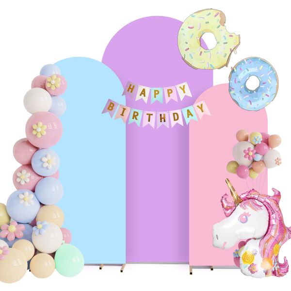 Set of 3 Arch Backdrop Cover with Party Banner - Spandex Fitted Wedding Backdrop Covers 4ft,5ft,6ft for Chiara Backdrop Stand Set.Balloon Arch Stand Cover for Birthday Baby Shower (Frame Not Included)