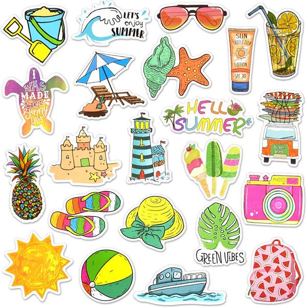 SUSIHI Summer Beach Stickers for Hydroflasks Cute Stickers Laptop Water Bottles Stickers Waterproof Stickers for Teens(50 Pcs)