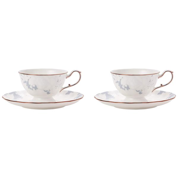 Narumi 52187-7165 Cup and Saucer Set, Rose Blanche, 7.3 fl oz (210 cc), Blue, Set of 2, Floral, Stylish, Cute, Elegant, Wedding Gift, Gift Box, Tea, Coffee, Gift Box Included