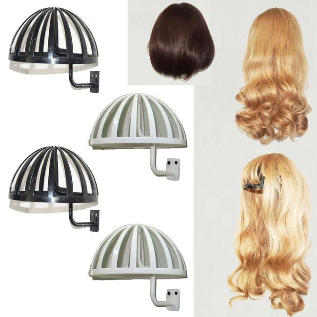 Wig Stand Plastic Wig Hair Hat Display Tool Wig Head Holders Wig Dryer Wig Hangers, Wall Mounted Wigs and Hats / Cap Display Rack Hangers, For Styling Drying Display Wig Stand (2 Black+2 White)