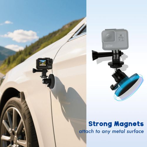 EDSRDUX Magnetic Camera Mount, 360° Rotation N52 Magnet Action Camera Holder, Compatible with Hero 13/12/11/10/9/8/7/6, DJI Osmo Action 5/4/3/2, Insta360 X4/X3/Ace/Ace Pro