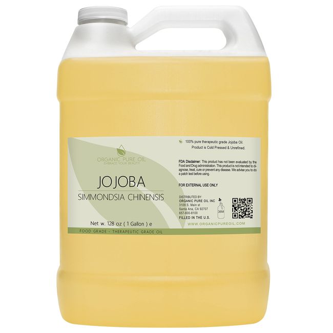 Golden Jojoba Oil - 100% Pure Cold Pressed, Non-GMO, Premium Cosmetic Grade, 128 oz - 1 Gallon for Face, Hair, Body Moisturization
