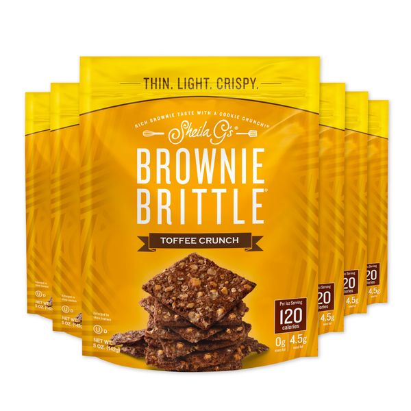 Sheila G's Brownie Brittle – Toffee Crunch Thin and Crispy Sweet Snacks (Pack of 6, 5 oz), Rich Gourmet Brownie Bites Dessert