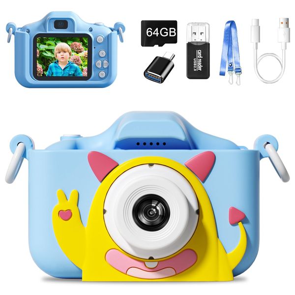 Dieserwelpe Kids Digital Camera, Toys for 3-8 Year Old Boys, Camera for Kids with Protective Cover,64GB SD Card, 48MP, 8X Zoom, Selfie Camera, 1080P HD Video, First Birthday Gifts for Boys