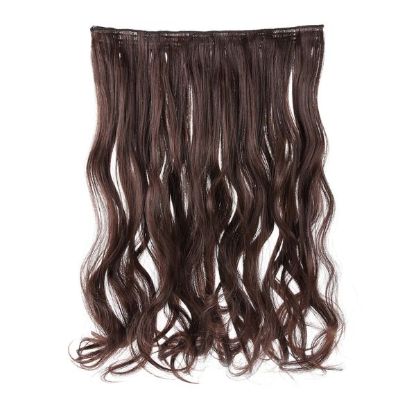 Prettyland - DQ138 45 cm lange Volumen gewellt one-piece Clip-In-Extensions Haarverlängerung Haarteil - 06 natur dunkelbraun