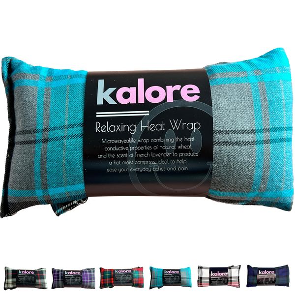 Wheat Bags Microwavable Neck and Shoulder Wrap - Unscented Heat Bags Microwavable for Body Relaxation - Tartan Cotton Fabric & UK Wheat Heat Bags Microwavable Compress by Kalore - Turquoise