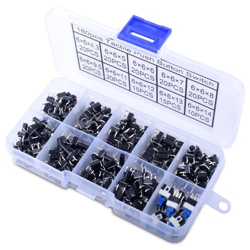 Longruner LP12 Tact Switch, Instantaneous Tactile, 10 Types, Push Button Switch, Micro Switch, Through Hole, Small Switch, Tactile Switch, 180 Pieces