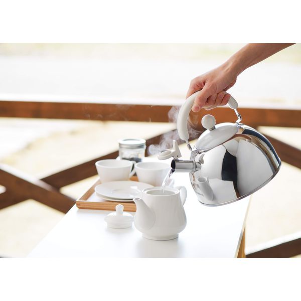 Yoshikawa SJ2436 Whistling Kettle, Made in Japan, Compatible with Gas Fire, 0.7 gal (2.5 L), Chocolate, White