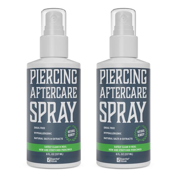 2 Pack Piercing Aftercare Spray (8 OZ Per Bottle) - Natural & Gentle on Contact - Made in USA