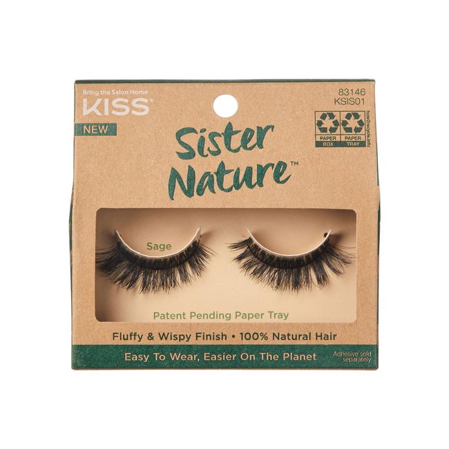 KISS Sister Nature Collection 1 Paar Wimpern, Will, 100% natürliches Haar, weiche und voluminöse künstliche Wimpern, einfach zu tragen und umweltfreundlicher Verpackung, inklusive Wimpernkleber