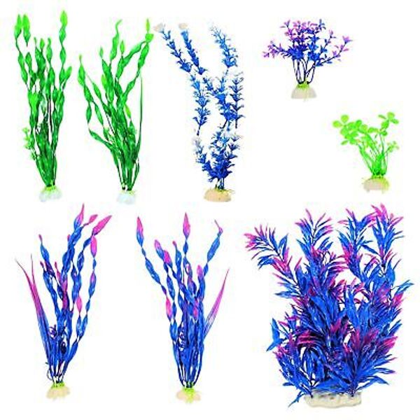 8 Pack Aquarium Plants with Heavy ,Non-Rusting Bases – Non-and Vibrant Colors...