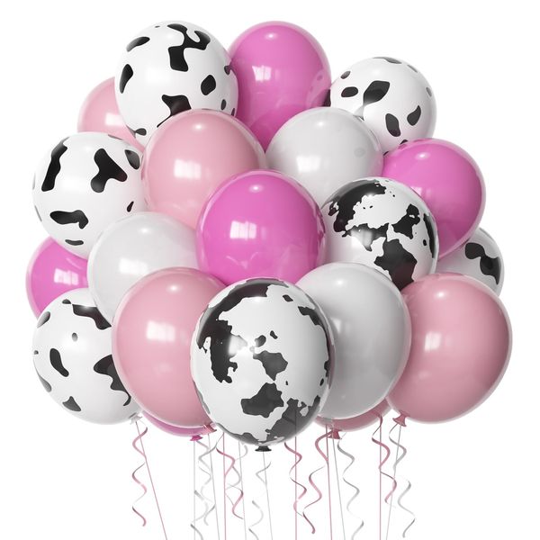 Cow Print Balloons Set, 12Inch 60pcs Pink White Cow Balloons Cow Print Balloons Cow and Pink Balloons For Girl Bithday Baby Shower Farm Animals Cow Themed Party Decoration