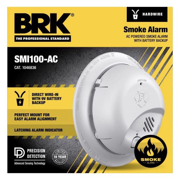 BRK Wired Ionization Smoke Detector w/Battery SMI100-AC
