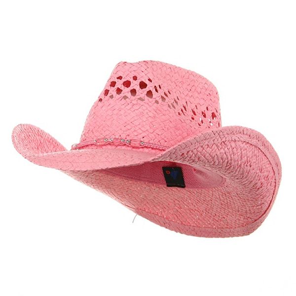 MG Womens Straw Outback Toyo Cowboy Hat Pink