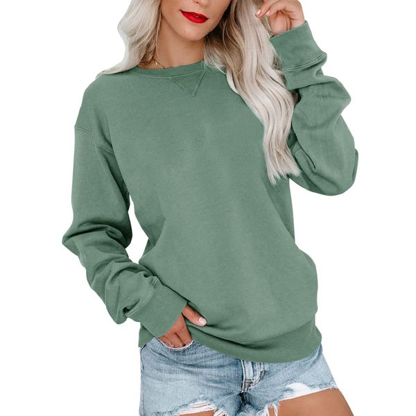 Bingerlily Womens Casual Long Sleeve Sweatshirt Crew Neck Cute Pullover Relaxed Fit Tops (Green,Medium)