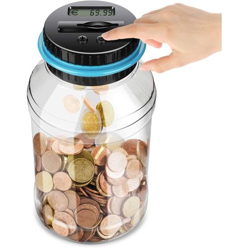 Digital Piggy Bank Counter Automatic Money Box Money Saving Box Coin Saving Pot Container with LCD Display and Large Capacity (1.8 Litres)