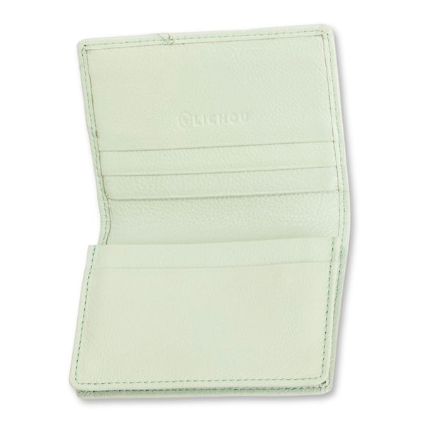 LICHOU Women's Leather Business Card Holder, Supervised by Leather Sommelier, Genuine Leather, Large Capacity, Holds 50 Cards, Business Card Case, 14. mint green